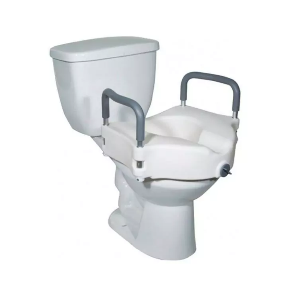 Asiento elevado de inodoro con apoya brazos