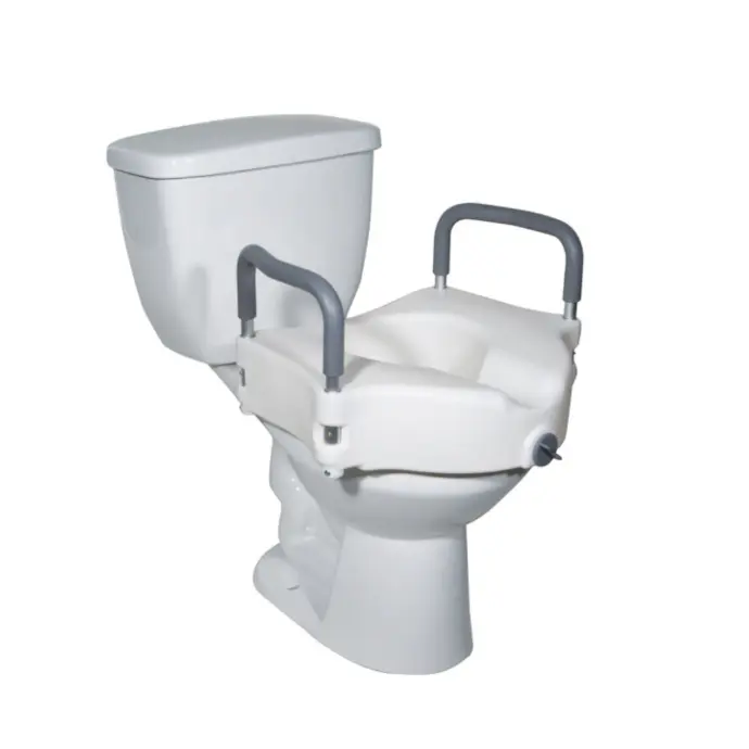 Asiento elevado de inodoro con apoyabrazos removible